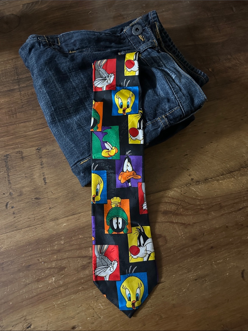 Vintage Looney Tunes Colorblock Character Tie - Black Multi Color